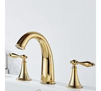 ISCBAFYX Grifo Mezclador para Lavabo Grifos para Lavabo de baño Grifos para Lavabo de baño Grifo Dividido con Doble manija Dorada de 3 Orificios Juego de 3 Piezas Latón-B Grifo para Lavabo
