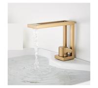 ISCBAFYX Grifo para Fregadero de encimera de Lavabo, Lavabo Curvo Creativo de un Solo Orificio, Agua fría y Caliente (Dorado)
