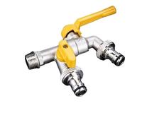 ISCBAFYX Grifo Todo el Agua del Grifo de Cobre para Interiores y Exteriores en Dos Salidas 4 Puntos Anticongelante Patio Jardín Doble Flor (B)