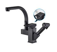 ISCBAFYX Grifos de Cocina con caño de 2 Modos, latón, montado en Cubierta, Monomando, Agua fría y Caliente, rociador extraíble, Grifo Mezclador para Fregadero de Cocina (Cepillado con LED) (Negro