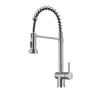 ISCBAFYX Grifos de Cocina con rociador extraíble, Grifo de Cocina de Agua fría y Caliente de un Solo Orificio de Acero Inoxidable con una Sola manija, Cepillado