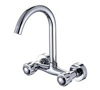 ISCBAFYX Grifos de Cocina montados en la Pared para Fregadero, Grifo de Montaje con caño Giratorio de latón, Grifo Mezclador de Agua fría y Caliente, 2 manijas
