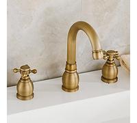 ISCBAFYX Grifos de Lavabo Grifo Mezclador de bañera montado en Cubierta de latón Antiguo, manija Doble, Juego de grifos de baño de 3 Orificios, Grifo de Agua para bañera (Color: SLT3PC2)