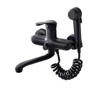 ISCBAFYX Grifos para Fregadero de Cocina Mezclador Cascada Grifo Mezclador de Cocina de Pared Negro 2 Modos Orificios Dobles Frío y Caliente con Pistola rociadora telescópica Grifo de Cocina de Pared