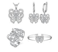 ISCBAFYX Joyería Collar de Mariposa Pulseras y aretes Anillos para Mujeres y niñas - 925 Conjuntos de Joyas con Colgantes Huecos Minimalistas, Traje de Novia, Dama de Honor, Fiesta de graduación,