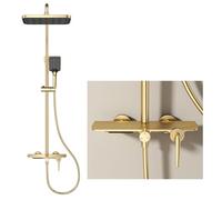 ISCBAFYX Juego de Cabezal de Ducha de 3 Funciones, Expuesto HSS0529 con Grifo de 30x20 cm, caño de bañera en Cascada, Ducha de Mano de 3 Modos, Altura Ajustable, Cobre 59A.
