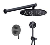 ISCBAFYX Juego de Cabezales de Ducha Tipo Lluvia Redondos de 10 Pulgadas, Grifo Concea Negro de 25 cm con rociador de Mano, Cabezal de Ducha de latón, Acabado Negro Elegante, Mejora de baño de Lujo