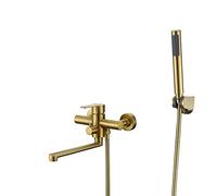 ISCBAFYX Juego de Ducha de Pared de Oro Cepillado con caño de 23 cm, Grifo de bañera de Acero Inoxidable, Mezclador de Agua fría y Caliente, Cabezal de Ducha para Mejora del baño.