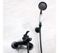 ISCBAFYX Juego de ducha retro de cobre completo con grifos de pared de mano, grifos de cocina y lavabo, mezclador de agua fría y caliente. Grifos negros para una experiencia có en el baño y la cocina.