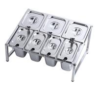ISCBAFYX Juego de especieros de Acero Inoxidable 304, 8 sartenes con Cuchara y Tapa, Mermelada de 2 Filas para gabinete de Almacenamiento de encimera de Cocina, Estante Plateado (19,7x13,7x9,8