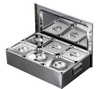 ISCBAFYX Juego de especieros de Acero Inoxidable de 2 Niveles - Caja de Almacenamiento de condimentos para encimera de Cocina de 16 Compartimentos con Cuchara para Buffet Silver/B