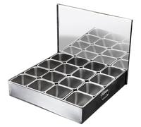 ISCBAFYX Juego de especieros de Acero Inoxidable de 2 Niveles con 16 sartenes para condimentos de encimera con múltiples Compartimentos y Cuchara para Almacenamiento de Cocina y Buffet (Plateado 26.2
