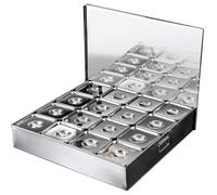 ISCBAFYX Juego de Estante para Especias de Acero Inoxidable de 2 Niveles con 16 sartenes, solución de Almacenamiento de Cocina para condimentos en la encimera con Cuchara para Servir para buffets,