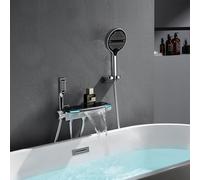 ISCBAFYX Juego de Grifo de baño con Cascada LED, Ducha de bañera tatic con Pantalla Digital, Cabezal de Ducha de Alta presión para Montaje en Cubierta, Pistola rociadora de Mano, latón 59A h