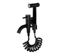 ISCBAFYX Juego de Grifo de bidé con pulsador de Llave de baño de Doble función, Juego de rociador Negro de Acero Inoxidable, Montaje en Pared BL707 (Juego e)