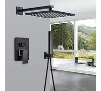 ISCBAFYX Juego de grifos de Ducha de Bronce Negro, Cabezal de Ducha Tipo Lluvia de latón, Grifo Mezclador Monomando, Juego de Ducha para baño, 3 vías, 10 Pulgadas, 12 Pulgadas, 2 vías