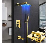 ISCBAFYX Juego de grifos de Ducha Dorados Ocultos, Cabezal de Ducha Tipo Lluvia, Grifo Mezclador Monomando, Grifo de Ducha para baño, Montaje en Pared, Juego Completo de 16 Pulgadas