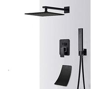 ISCBAFYX Juego de grifos de Ducha Ocultos Negros, Cabezal de Ducha Tipo Lluvia de latón de 16 Pulgadas, Grifo Mezclador Monomando, Ducha de baño