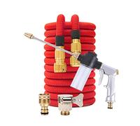 ISCBAFYX Juego de Manguera de jardín con rociador de Carrete mágico, inyector de Agua expandible, riego a Alta presión, Pistola de Lavado de Autos, tubería de PVC ampliamente Utilizada (Rojo con