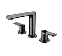ISCBAFYX Juego Mezclador de Lavabo con 3 Orificios para Grifo, Color Gris, Grifo para Lavabo de baño de latón con Doble manija para Agua fría y Caliente, 3 Orificios, Elegante e Ideal para baños