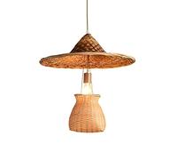 ISCBAFYX Lámpara de araña para el hogar, Forma de Sombrero de Paja, iluminación Colgante de bambú, 1 luz, lámpara Colgante Tejida a Mano, Estilo del sudeste asiático, Techo Natural Retro, lámpara de
