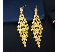 ISCBAFYX Pendientes Largos Elegantes de Piedra de circonita cúbica de Color Amarillo Brillante para Mujer, joyería de Compromiso y Boda 1