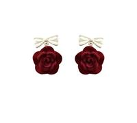 ISCBAFYX Pendientes Lazo Pendientes Colgantes De Rosa Roja para Mujer Pendientes De Banquete De Pendientes De Lazo Pendientes De Clip De Mujer Simuladas Buen Conjunto De Pendientes