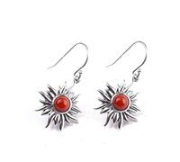 ISCBAFYX Pendientes para niñas, Pendientes de Gota de Verano para Mujer, Pendientes de Tuerca, joyería de Plata de Ley S925, Pendientes de ágata roja del Sur de Girasol tailandés, Rojo Sur, 925