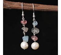 ISCBAFYX Pendientes para niñas, Pendientes de Gota para Mujer S925 Temperamento de Personalidad Pendientes de Perlas de Agua Dulce Hechos a Mano Pendientes de Gancho de Oreja Largos de Piedra Natural