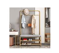 ISCBAFYX Perchero Dorado Banco para Zapatos con Ganchos Perchero de Hierro 2 estantes para Almacenamiento Entrada Nizer 60x32x175cm Elegante y Funcional para Dormitorio y Pasillo