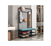 ISCBAFYX Perchero Multifuncional con Banco para Zapatos, Soporte para Ropa de Arte en Hierro con Ganchos, 2 estantes para Almacenamiento, Ideal para Pasillo y Dormitorio, Negro, 60x32x175cm