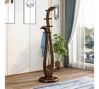 ISCBAFYX Perchero Pipa de Madera Maciza Estilo Chino Vintage con múltiples Ganchos - Percha artística para Entrada y Dormitorio en Nogal (14.9" L x 14.9" W x 66.9" H)