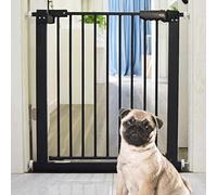 ISCBAFYX Puerta de escalera para mascotas para perros, puerta de escalera y puertas de seguridad para bebés, cierre automático de apertura de puerta bidireccional, se adapta a espacios entre 61 y 86,9