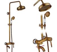 ISCBAFYX Sistemas de Ducha Juego de Grifo de Ducha de baño de Montaje en Pared con Doble manija de latón Antiguo con Estante de Ducha Mezclador de Ducha de baño Mezclador-C02, K01