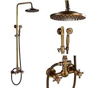 ISCBAFYX Sistemas de Ducha Juego de Grifo de Ducha de baño de Montaje en Pared de Doble manija de latón Antiguo con Estante de Ducha Mezclador de Ducha de baño-E02, A01