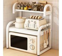 ISCBAFYX Soporte para microondas de Madera de 2 Niveles, Estante de Almacenamiento de Cocina con Ganchos para electrodomésticos, vajilla y condimentos, Estante para Ahorrar Espacio, nización para