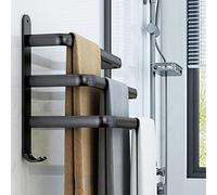 ISCBAFYX Toallero Autoadhesivo, Estante de 3 Niveles montado en la Pared sin perforación con Ganchos, Elegante exhibición Negra para Invitados para baño y Cocina