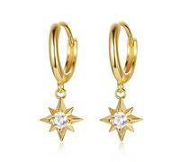 ISCBAFYX TXCLTS S925 Pendientes de Plata de Ley con circonita para Mujer, Bonitos Pendientes con Forma de Tortuga Dorada, Estrella, Luna, joyería de, Regalo de cumpleaños, Pendiente con Clip