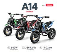 iScooter A14, moto eléctrica para niños, 36 V, 5,2 Ah, autonomía máxima de 22 km, mini moto todoterreno de 14 pulgadas con suspensión doble. Rojo