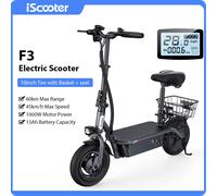 iScooter F3 48V 13AH Scooter Eléctrico de Alta Potencia, Velocidad de 25 km/h, Neumáticos de 10 Pulgadas, Asiento y Cesta para Adultos F3