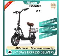 IScooter I-12 - Bicicleta Eléctrica para Adultos - Motor de 500W - Batería de 36V 7.5Ah - Llantas de 12 Pulgadas - Con Asiento y Cesta, Bicicleta Eléctrica Green