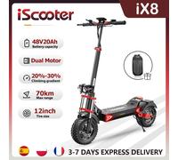 iScooter iX8 Scooter Eléctrico Todoterreno de 12 Pulgadas con Doble Tracción, Batería de 48V20Ah, Alcance Máximo de 70KM, Motor de Alta Potencia, Capacidad de Subida del 30%, Scooter Plegable Negro