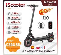 IScooter-patinete eléctrico i10, Scooter plegable de 10 pulgadas, 650W, 15Ah, alcance máximo de 45km, con APP Negro