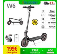 IScooter-patinete eléctrico plegable W6, 10 pulgadas, Motor de 500W, batería de 36V, rango de 25-30km, frenos duales, Control inteligente por aplicación W6