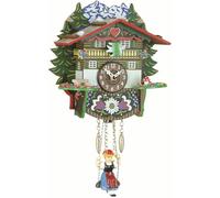 ISDD Kuckulino Black Forest TU 2024 PQ - Reloj en miniatura con movimiento de cuarzo y llamada del cucú, diseño "Casa suiza" multicolor, batería incluida