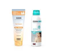ISDIN Fotoprotector Gel Cream SPF 50, 250 ml Crema Solar Corporal refrescante e hidratante + ACNIBEN Body Spray De Secado Rápido - Reducción de Granos, 150 ml