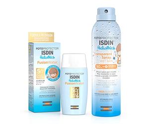 ISDIN PACK Pediatrics Protector Solar Facial Fusion Water Pediatrics SPF 50, Protector Solar Corporal Pediatrics transparent spray Wet Skin SPF 50