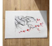 Isdreem Alfombra Bañera Felpudo Entrada Casa Anime Flor De Tinta Estilo Chino Antideslizante Mascotas Felpudos Rusticos Superficie Franela Suave Negro Y Rojo, 45x75Cm