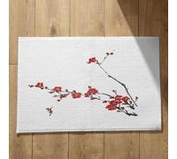 Isdreem Alfombra Cocina Antideslizante Grande Felpudo Irse Flor Tinta Estilo Chino Puerta Entrada Casa Exterior One Piece Superficie Franela Suave Negro Y Rojo, 45x75Cm