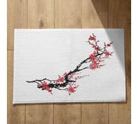 Isdreem Alfombra Lisa Felpudo Divertido Entrada Casa Flor De Tinta Estilo Chino Bañera Antideslizante Grande Felpudos Originales Exterior Secado Rápido Negro Y Rojo, 45x75Cm